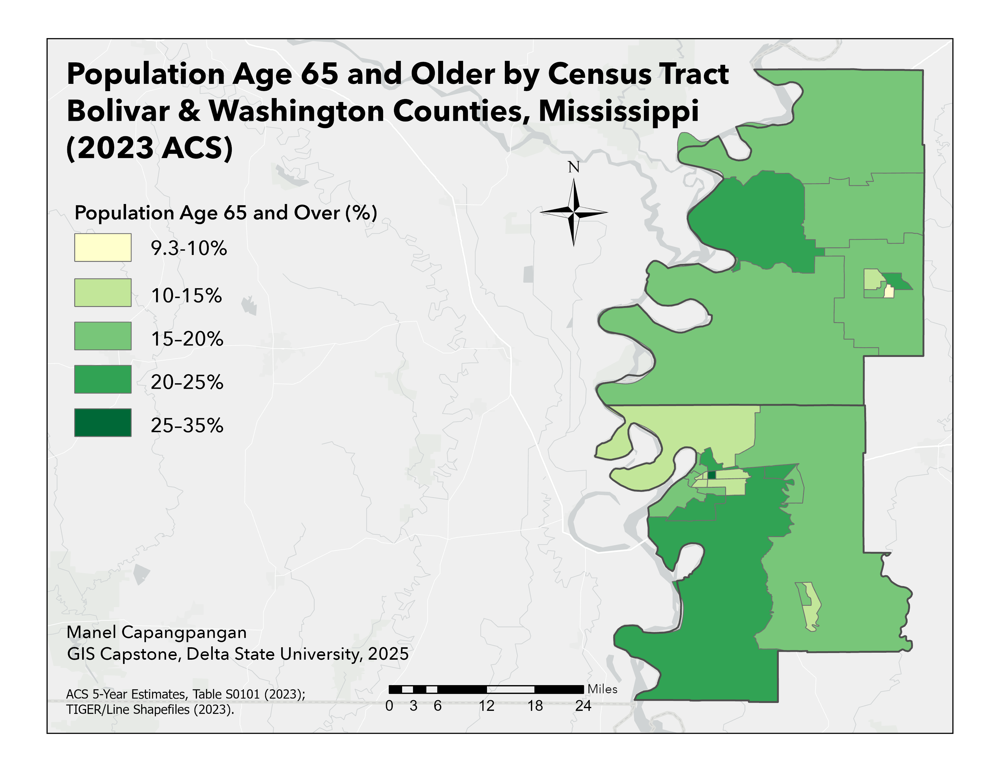 Population age 65 and older by tract