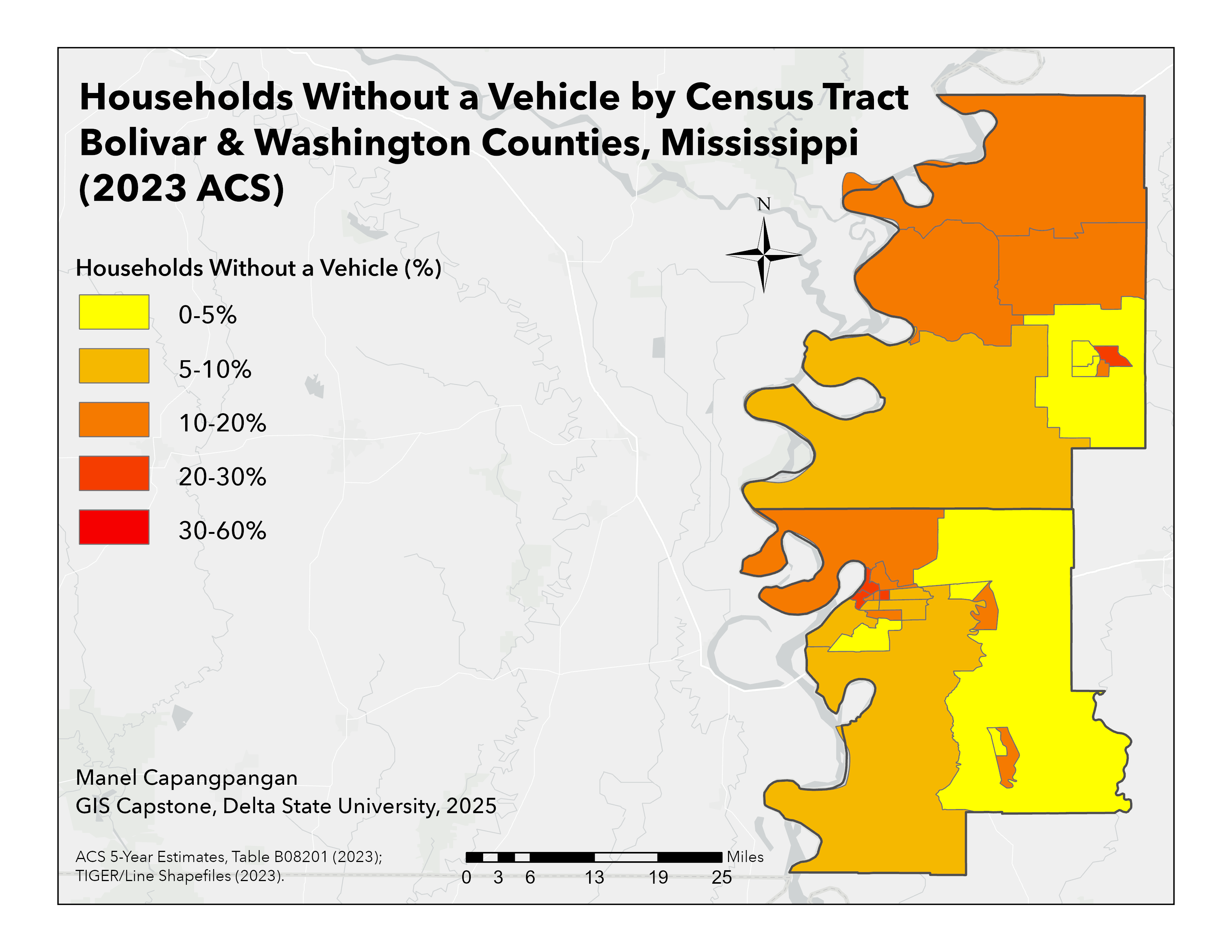 Households without a vehicle by tract